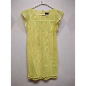 Adrianna Papell yellow flutter sleeve shift silhouette dress